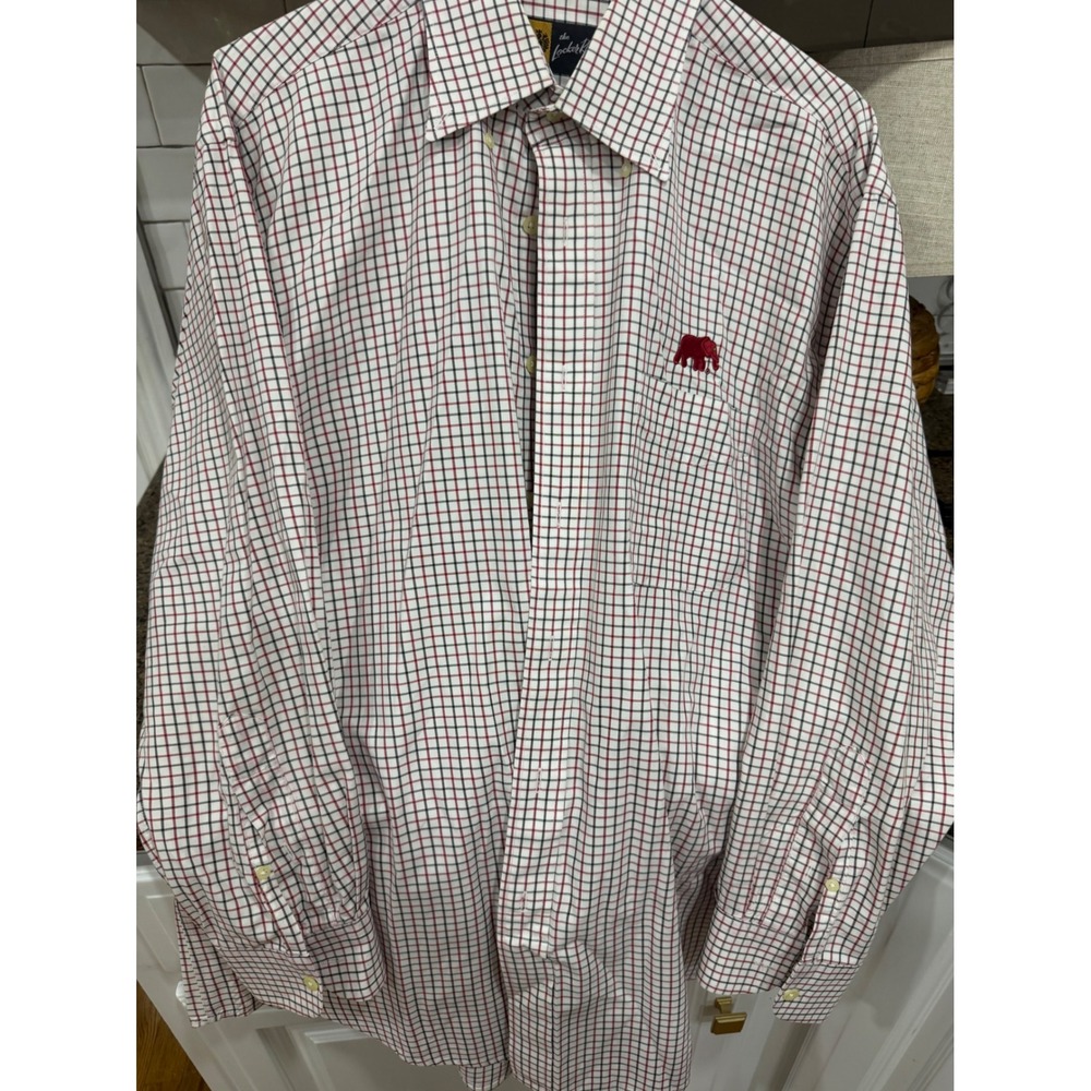 The Locker Room Mens Tattersall Check Cotton Button Down Shirt Red Elephant L